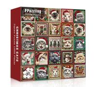 Christmas Cats Puzzles for Adults 1000 Pieces, Cute Kittens Collage Jigsaw Puzzle with Santa Hats, Snowman, Christmas Tree, Challenging Fun Holiday Xmas Puzzle for Cat Lovers