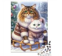 Christmas Cats Sleigh1000 Piece Durable Cardboard Jigsaw Puzzle Adults Teens 12-18 Years Brain Training Challenging Home Leisure Activity 70x50cm/1000pcs