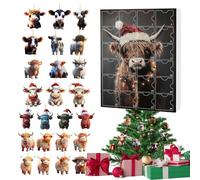 Christmas Cattle Advent Collection 26x18cm - 24 Piece Hanging Ornament Set With Daily Surprise Elements, Charming Highland Cow Themed Decorations, For Family Countdown Rituals And Tree Trimming