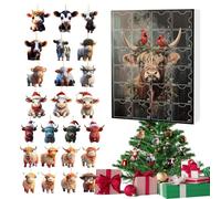 Christmas Cattle Advent Collection 26x18cm - 24 Piece Hanging Ornament Set With Daily Surprise Elements, Charming Highland Cow Themed Decorations, For Family Countdown Rituals And Tree Trimming