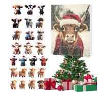 Christmas Cattle Advent Collection 26x18cm - 24 Piece Hanging Ornament Set With Daily Surprise Elements, Charming Highland Cow Themed Decorations, For Family Countdown Rituals And Tree Trimming