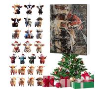 Christmas Cattle Advent Collection 26x18cm - 24 Piece Hanging Ornament Set With Daily Surprise Elements, Charming Highland Cow Themed Decorations, For Family Countdown Rituals And Tree Trimming