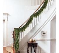 Christmas Cedar Garlands - Artificial Green Faux Cedar Pine Garland | Realistic Green Garland For Front Door, For Indoor Outdoor Winter Home Stair Railings Door Window Fireplaces Man