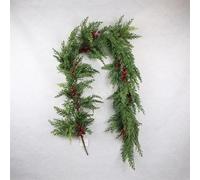Christmas Cedar Pine Garland with Red Berries Realistic Artificial Pine Garland Faux Greenery Garlands for Xmas Mantle Table Wall Fireplace Stairs Indoor/Outdoor Winter Decorations (Cranberry)