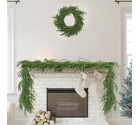 Christmas Cedar Pine Garlands, Artificial Green Faux Cedar Garland, Xmas Norfolk Pine Needles Rattan Christmas Decor for Table Mantle Fireplace Wall Indoor Outdoor Holiday Party Home Decoration