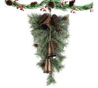 Christmas Cedar Wreath, 30x60cm Pine Cone Bell Hanging Ornament | PE Pine Needle Hanging Swag with Jingle Bells for Front Door Fireplace Mantel Window Wall Indoor Outdoor Festive Home Decor