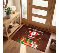 Christmas Celebration Cheers Indoor Door Mat 60 x 120 cm, Dark Brown | Santa Claus Gift Box Front Door Welcome Mat, Washable, TPR Non-Slip Backing, Low-Profile Doormat for Entryway, Hallway, Entrance