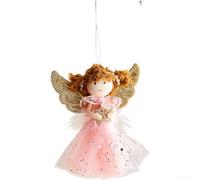 Christmas Celestial Doll Ornament Pendant Combining Plush and Netting Fabric for Hanging on Holiday Trees and Homes (Pink Crown)