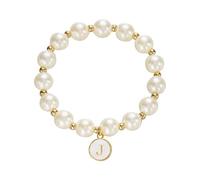 Christmas Celestial Jewellery Imitation Pearl 26 Alphabet Bracelet Fashionable And Versatile Elastic Cord Beaded Bracelet For Women Beaded For Loved Ones And (G L)