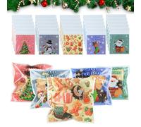 Christmas Cellophane Bags 100PCS, Christmas Self Adhesive Cookie Bags, Xmas Print Plastic Sweet Bags Clear Treat Bags Christmas Bags for Presents, Sweet Candy Bags for Party Supplies Decoration