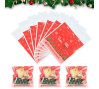 Christmas Cellophane Bags, 100PCS Christmas Self Adhesive Cookie Bags, Xmas Sweet Bags for Presents, Small Christmas Bags Clear Sweet Candy Bags Treat Bags for Xmas Party Supplies Decoration