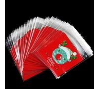 Christmas Cellophane Bags, 100PCS Xmas Cookie Treat Bags Self Adhesive Sweet Bags Candy Bags Cookie Package Gift Bags for Christmas Party Gift Supplies (10 * 10cm)