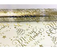 Christmas Cellophane Gold Merry Christmas Pattern 80cm Wide 10 Meters Length (Rolled)