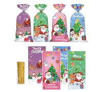 Christmas Cellophane Treat Bags - 50 Pcs Cello Candy Goodie Bags with Twist Ties for Holiday Party Favors, 4.9x10.8 Inch Xmas Candy Goodies Bags for Christmas Party Supplies - 4 Styles