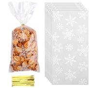 Christmas Cellophane Treat Bags, Christmas Candy bags, 50 Pcs Clear Snowflake Cellophane Gift bag with Ties, Cello Plastic Goodie Snack Cookie Bag for Xmas Winter Holiday Goody Party Favors Supplies