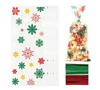 Christmas Cellophane Treat Bags for Party Supplies, 150 PCS Red Green Snowflake Plastic Clear Xmas Candy Bag with Twist Ties Cookie Goodies Gift Present Wrap for Winter Xmas Party Favor Supplies
