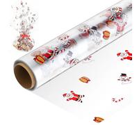 Christmas Cellophane Wrap, 40cm x 30M Clear Wrapping Paper for Hampers - 2.5 Mil Thicken Santa Claus Transparent Cellophane Roll, Xmas Gift Wrap for Flower, Treat, Wine, Christmas Decoration