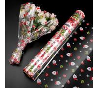Christmas Cellophane Wrap, 40cm x 30M Clear Wrapping Paper for Hampers - 2.5 Mil Thicken Santa Claus Transparent Cellophane Roll, Xmas Gift Wrap for Flower, Treat, Wine, Christmas Decoration