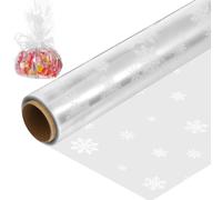 Christmas Cellophane Wrap, 43cm x 30M Clear Wrapping Paper for Hamper - 2.5 Mil Thicken Snowflake Transparent Cellophane Roll，Xmas Gift Wrap for Flower, Treat, Wine, Christmas Decoration