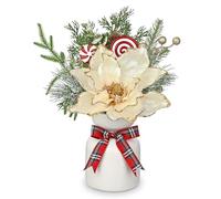 Christmas Centerpieces for Tables, Christmas Floral Arrangements Artificial Poinsettia Flowers in Vase Small Xmas Table Arrangements Red & White Winter Holiday Table Centerpiece for Dinner Tables