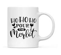 Christmas Ceramic Coffee Tea Mug Gift, Ho Ho Ho Pour The Merlot, 1-Pack, Birthday White Elephant Gag Gift Ideas