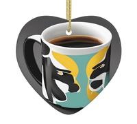 Christmas Ceramic Heart Pendant Hanging WHJSHOP Mug Coffee Pattern Christmas Decoration for Christmas Tree Supermarket Home
