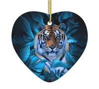 Christmas ceramic heart pendant WHJDPP African Wildlife Tiger Printing Christmas tree decoration for fireplace shopping mall holiday party