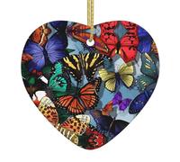 Christmas ceramic heart pendant WHJDPP Hand drawn color butterfly Printing Christmas tree decoration for fireplace shopping mall holiday party