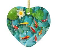 Christmas ceramic heart pendant WHJDPP Japanese Pretty Red carp Fish Printing Christmas tree decoration for fireplace shopping mall holiday party