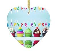 Christmas ceramic heart pendant WHJSHOP Colorful Happy Birthday Cupcakes Prints Christmas tree decoration for fireplace shopping mall holiday party