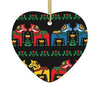 Christmas ceramic heart pendant WHJSHOP Runner Swedish Dala Horse Folk Prints Christmas tree decoration for fireplace shopping mall holiday party