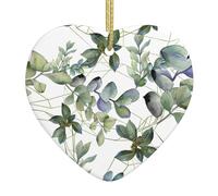 Christmas ceramic heart pendant YUGTAEE Green Eucalyptus Leaves Printed Christmas tree decoration for fireplace shopping mall holiday party