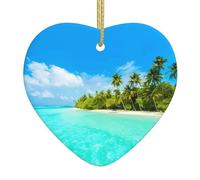 Christmas ceramic heart pendant YUGTAEE Island with Sandy Beach and Palm Tree Printed Christmas tree decoration for fireplace shopping mall holiday party