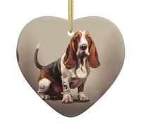 Christmas Ceramic Heart Pendant YYHHAOFA Basset Hound Printed Smooth and Bright for Christmas Mouse Tree Home and Supermarket Decoration