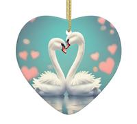Christmas Ceramic Heart Pendant YYHHAOFA The swan in Love Printed Smooth and Bright for Christmas Mouse Tree Home and Supermarket Decoration