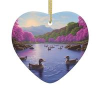 Christmas Ceramic Heart Pendant YYHWHJDE Ducks on The Lake Picture Smooth and Bright for Christmas Mouse Tree Home and Supermarket Decoration