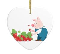 Christmas Ceramic Heart Pendant YYHWHJDE Pig Picking Strawberries Pattern Smooth and Bright for Christmas Mouse Tree Home and Supermarket Decoration
