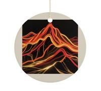 Christmas Ceramic Ornament 2.9 Inch - Double-Sided Round Xmas Tree Decor, Abstract Mountain Ornament for Xmas Home Decor, Lightweight & Fade-Resistant