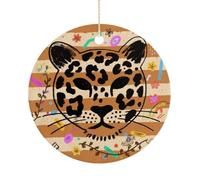Christmas Ceramic Ornament 2.9 Inch - Double-Sided Round Xmas Tree Decor, Animal Leopard Print Ornament for Xmas Home Decor, Lightweight & Fade-Resistant