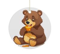 Christmas Ceramic Ornament 2.9 Inch - Double-Sided Round Xmas Tree Decor, Bear Eating Ornament for Xmas Home Decor, Lightweight & Fade-Resistant