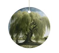 Christmas Ceramic Ornament 2.9 Inch - Double-Sided Round Xmas Tree Decor, Big Trees Ornament for Xmas Home Decor, Lightweight & Fade-Resistant