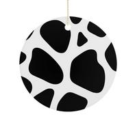 Christmas Ceramic Ornament 2.9 Inch - Double-Sided Round Xmas Tree Decor, Black and White Cow Print Ornament for Xmas Home Decor, Lightweight & Fade-Resistant