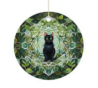 Christmas Ceramic Ornament 2.9 Inch - Double-Sided Round Xmas Tree Decor, Black Cat Ornament for Xmas Home Decor, Lightweight & Fade-Resistant