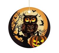 Christmas Ceramic Ornament 2.9 Inch - Double-Sided Round Xmas Tree Decor, Black Tree Owl Pumpkin Head Ornament for Xmas Home Decor, Lightweight & Fade-Resistant