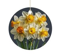 Christmas Ceramic Ornament 2.9 Inch - Double-Sided Round Xmas Tree Decor, Bouquet of Daffodils Ornament for Xmas Home Decor, Lightweight & Fade-Resistant