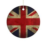 Christmas Ceramic Ornament 2.9 Inch - Double-Sided Round Xmas Tree Decor, British Flag Ornament for Xmas Home Decor, Lightweight & Fade-Resistant