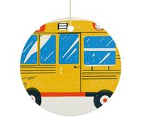 Christmas Ceramic Ornament 2.9 Inch - Double-Sided Round Xmas Tree Decor, Car Print Ornament for Xmas Home Decor, Lightweight & Fade-Resistant