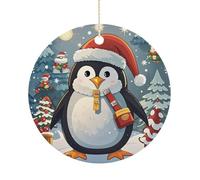Christmas Ceramic Ornament 2.9 Inch - Double-Sided Round Xmas Tree Decor, Christmas Funny Penguin Ornament for Xmas Home Decor, Lightweight & Fade-Resistant