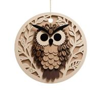 Christmas Ceramic Ornament 2.9 Inch - Double-Sided Round Xmas Tree Decor, Coffee Bean Owl Print Ornament for Xmas Home Decor, Lightweight & Fade-Resistant