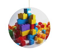 Christmas Ceramic Ornament 2.9 Inch - Double-Sided Round Xmas Tree Decor, Colorful Building Blocks Ornament for Xmas Home Decor, Lightweight & Fade-Resistant
